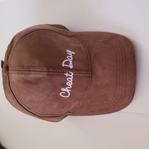 Suede brown cheat day embroidery ball cap
